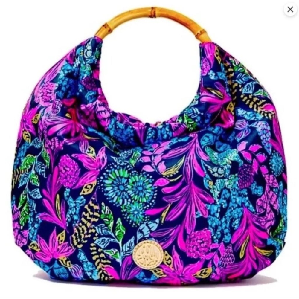 NWOT Lilly Pulitzer GWP Bamboo Bag in the Aegean Navy Calypso Coast - Picture 4 of 9